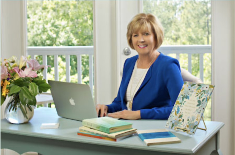 Gail at her writing desk