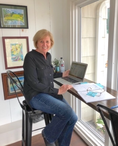 Gail writing at Esteamed Coffee